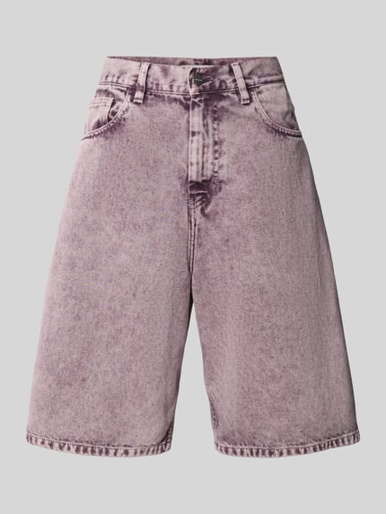 Produktfoto, Straight Fit Jeansshorts im 5-Pocket-Design von Carhartt Work In Progress, reine Baumwolle, violett verwaschene Optik, mittellang, sichtbare Nähte