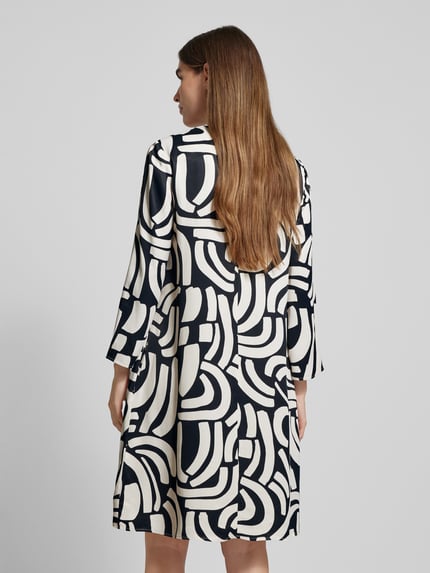 Oui Knielange jurk met ronde hals Zwart - 5