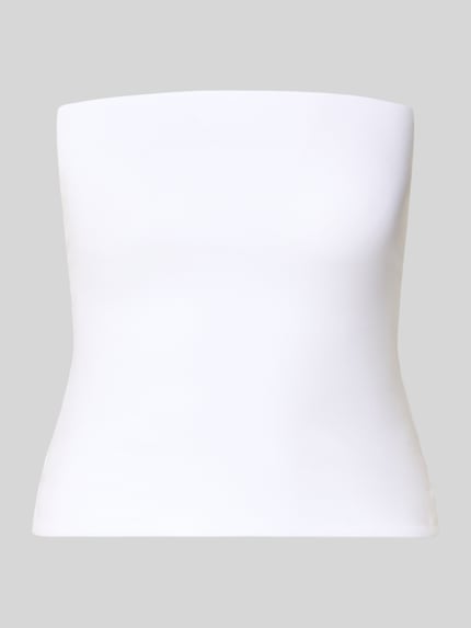 Produktfoto, Schmal geschnittenes Bandeau-Top von REVIEW aus weißem Baumwoll-Elasthan-Mix, Slim-Fit, Off-Shoulder-Look, elastisch, Rückenlänge 28 cm bei Größe S