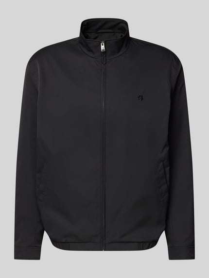Produktfoto, zwarte regular fit blouson met gestikt logo, model 'H-CARVO' van BOSS, gladde textuur, heren blouson
