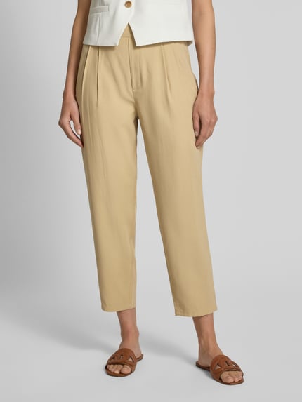 Jake*s Casual Tapered fit stoffen broek met bandplooien Zand - 4