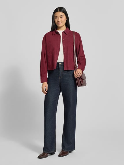 s.Oliver RED LABEL Boxy Fit Cordbluse aus Baumwoll-Viskose-Mix Bordeaux 1