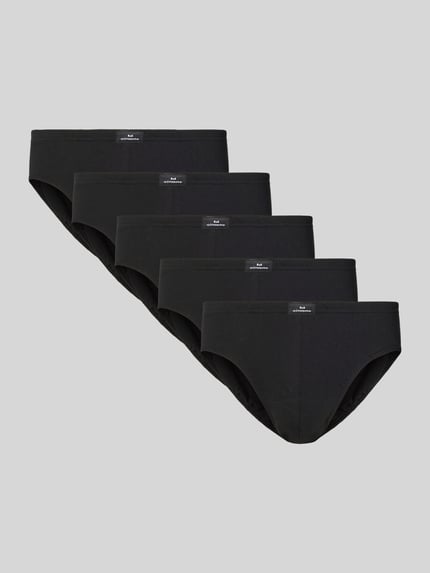 Produktfoto, Slip mit Label-Detail im 3er-Pack von Götzburg Wäsche aus reiner Baumwolle, eng anliegender Schnitt, schwarze Farbe.