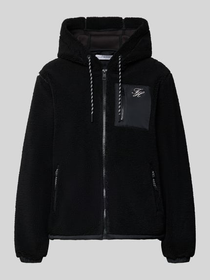 Productfoto, regular fit teddy- / webpelzjacke met gestikt logo van Tommy Hilfiger, dames, zwart, zachte structuur