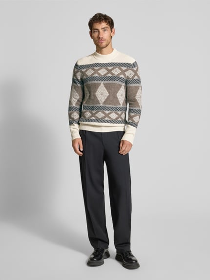bugatti Regular Fit Strickpullover aus Woll-Mix Beige 1