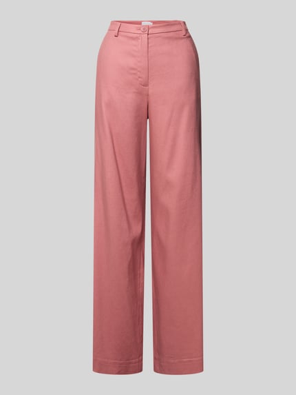 Produktfoto, Stoffhose mit französischen Eingrifftaschen von Jake*s Collection in Rosa, Wide-Leg-Fit, glatte Oberfläche, Knopf- und Reißverschluss, Gesäßleistentaschen, Bundweite 40 cm, Innenbeinlänge 106 cm bei Größe 38
