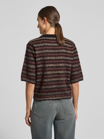 OPUS Slim Fit gebreide pullover met streepmotief Bordeaux - 5