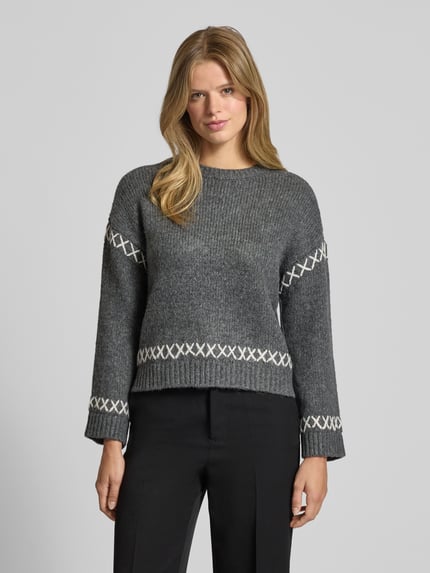 ONLY Comfort Fit Strickpullover mit Kontrastdetails Modell 'AMANDA LIFE' Anthrazit Melange 4