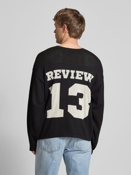 REVIEW Gebreide pullover met extra brede schouders Zwart - 5