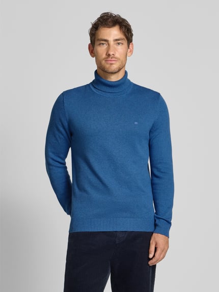 Christian Berg Men Sweter o kroju slim fit z mieszanki bawełny i wełny Jeansowy niebieski melanż 4