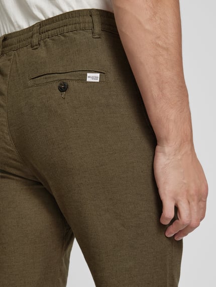 Selected Slim Tapered Fit Hose mit Leinen-Anteil Modell 'BRODY' Oliv 3