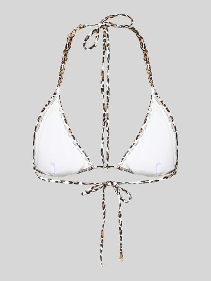 Produktfoto, Bikini-Oberteil mit Allover-Animal-Print von Michael Kors, elastyczna mieszanka materiałów, efekt łańcuszka, wiązanie na szyi