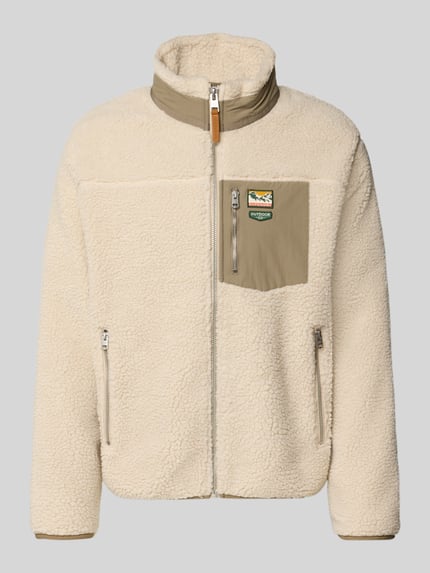 Produktfoto, Fleecejacke mit Label-Details Modell 'MOUNTAIN' von Superdry in Creme und Beige, Teddyfell-Struktur, Reißverschluss, Regular Fit