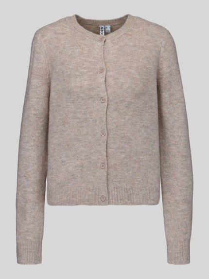Produktfoto, beige Regular Fit Strickjacke mit Woll-Anteil Modell 'MALOU' von PIECES, Damen Strickjacke, feine Strickstruktur