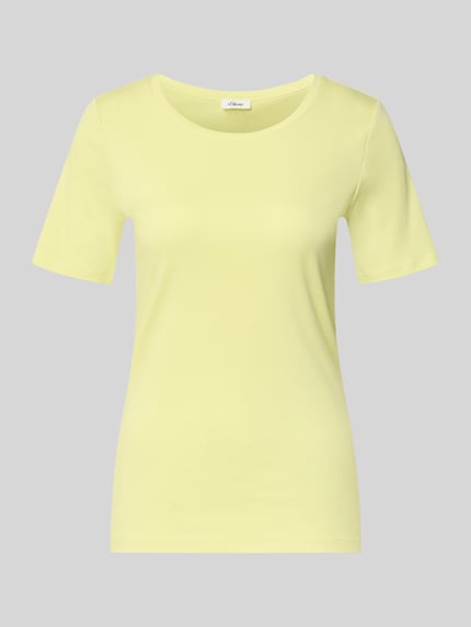 Produktfoto, Regular Fit T-Shirt aus reinem Baumwoll-Interlockjersey von s.Oliver RED LABEL, jasnożółty, krój regular fit, gładki, okrągły dekolt, krótki rękaw, interlock jersey, 100% bawełna