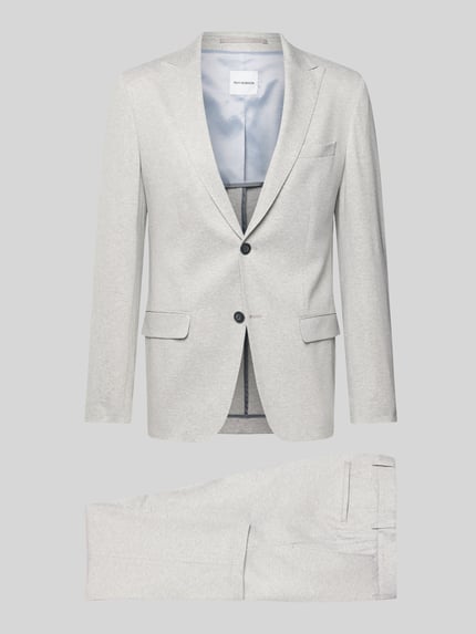 Produktfoto, Regular Fit Blazer aus Viskose-Mix mit Zierbesatz von Roy Robson in hellem Grau, Reverskragen, Pattentaschen, 2-Knopfleiste, glatte Textur, passend zu Bundweite 44 cm und Rückenlänge 71 cm bei Größe 50.