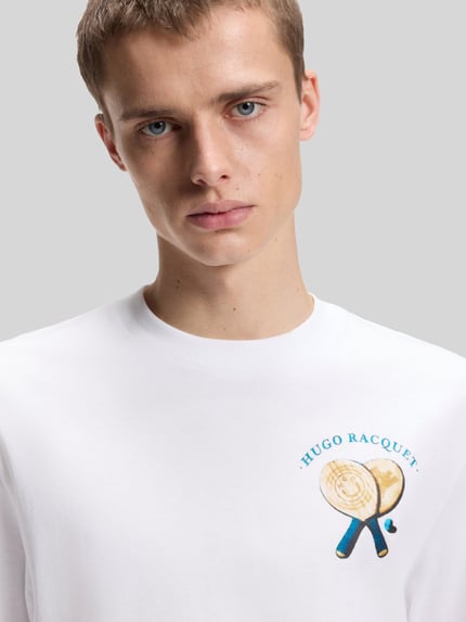 HUGO Blue t-shirt o kroju regular fit z nadrukiem na plecach model 'NULAXO' Biały 3