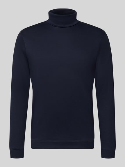 Produktfoto, Regular Fit Longsleeve aus reiner Baumwolle Modell 'Pima' von RAGMAN in Dunkelblau, Rollkragen, glatte Oberfläche, Herren Longsleeve, Rückenlänge 68 cm bei Größe M