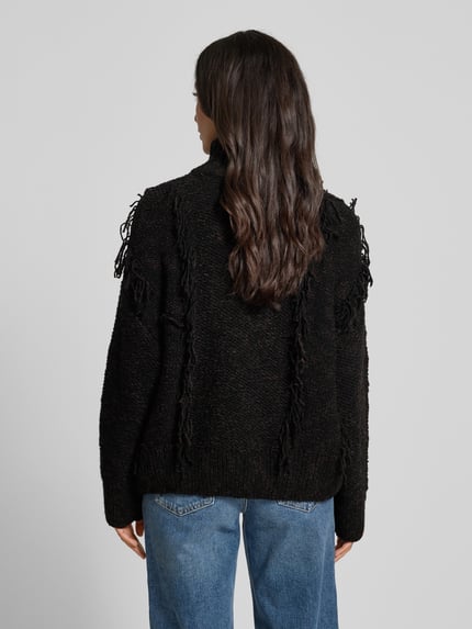 Jake*s Studio Woman Strickpullover mit Stehkragen und Fransen Dunkelbraun 5