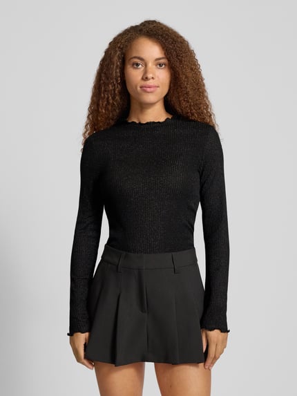 ONLY Bluzka z długim rękawem o kroju slim fit z mieszanki bawełny model ‘EMMA’ Czarny 4