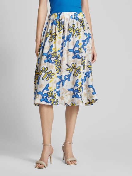 Seidensticker Linnen rok met all-over print, model 'Washer!' Wit - 4