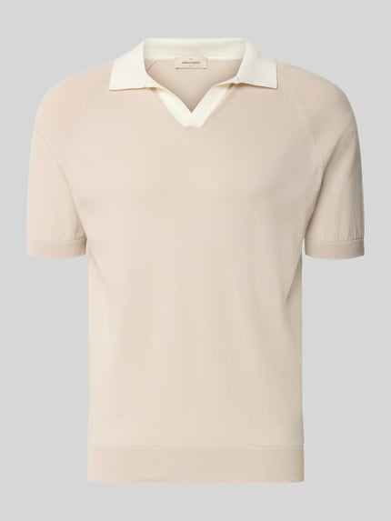 Produktfoto, Regular Fit Poloshirt mit V-Ausschnitt van GRAN SASSO van puur katoen in beige met contrastkraag, ruglengte maat 50: 69 cm