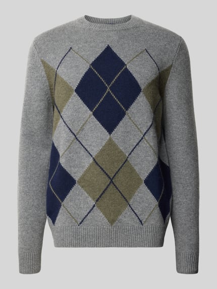Christian Berg Men Regular Fit Strickpullover mit Karomuster Mittelgrau Melange 1