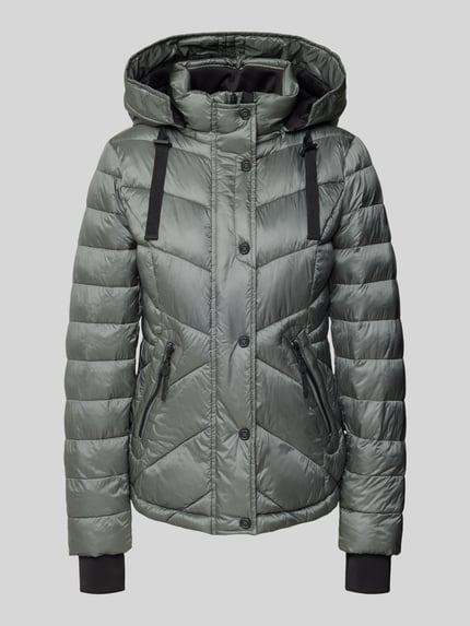 Produktfoto, Regular Fit Steppjacke mit abnehmbarer Kapuze von Gil Bret, Damen Steppjacke, grau, glänzende Oberfläche, schwarze Details