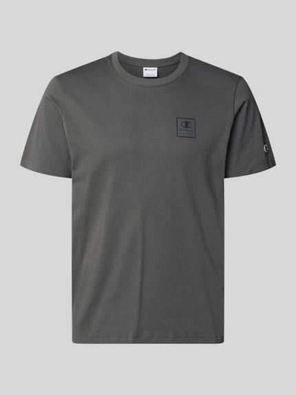 Produktfoto, T-shirt met logo en ronde hals van CHAMPION in grijs, puur katoen, regular fit, ruglengte bij maat M 68 cm