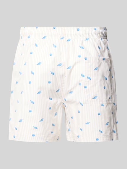 Produktfoto, Badehose im Allover-Look Modell 'MAUI BREEZE' von Jack & Jones, krój regular fit, elastyczny pas, sznurek, biały z niebieskim wzorem