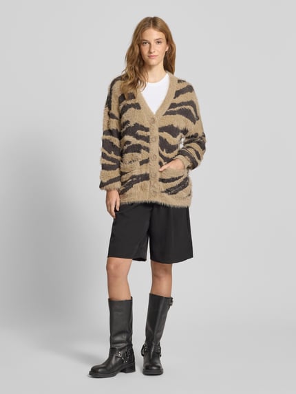NOISY MAY® Strickjacke mit Kunstfellbesatz Modell 'FLYNN' Mittelbraun Mel 1