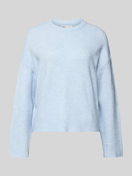 Produktfoto, Relaxed Fit Strickpullover mit Crew Neck Modell 'SIMONI' von Only in Melange-Optik, hellblau, gerippte Abschlüsse, Strick
