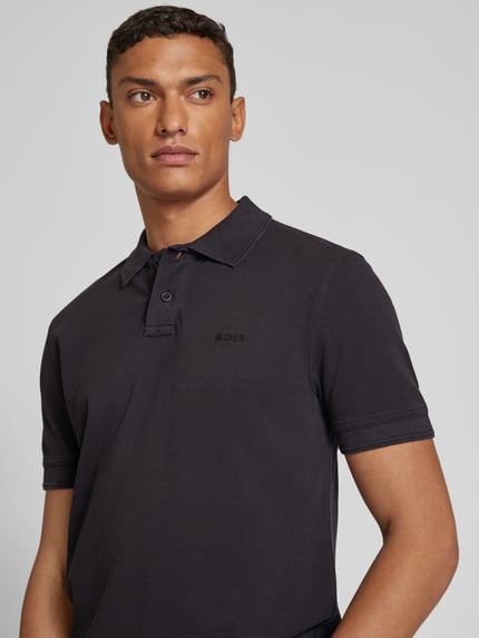 BOSS Orange Slim fit poloshirt met korte knoopsluiting, model 'Prime' Zwart - 3