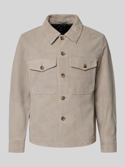 Produktfoto, Regular Fit Lederjacke aus echtem Ziegenvelours Modell 'THOM' von SELECTED HOMME, beżowa, matowa faktura, kieszeń na piersi