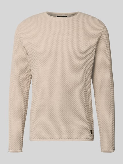 Produktfoto, Strickpullover mit Struktur-Muster Modell 'BLUMASON' von JACK & JONES in Beige, reine Baumwolle, gerader Schnitt, Rundhalsausschnitt, Label-Patch