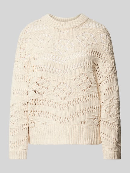 PIECES Figurumspielender Strickpullover mit Lochmuster 'PCNIANA' Beige 2