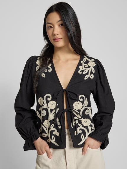 VILA Regular Fit Bluse aus Viskose-Mix mit Leinen-Anteil Modell 'POLENE' Black 3