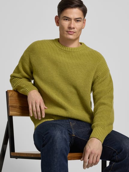 Jake*s Studio Men Loose Fit Strickpullover mit Woll-Anteil Gruen Melange 3