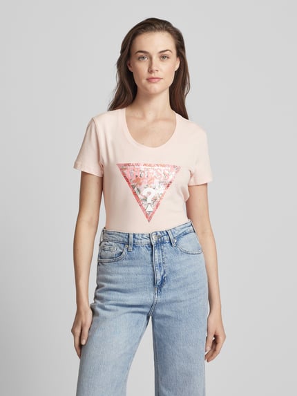 GUESS T-Shirt mit Strasssteinbesatz Hellrosa 4