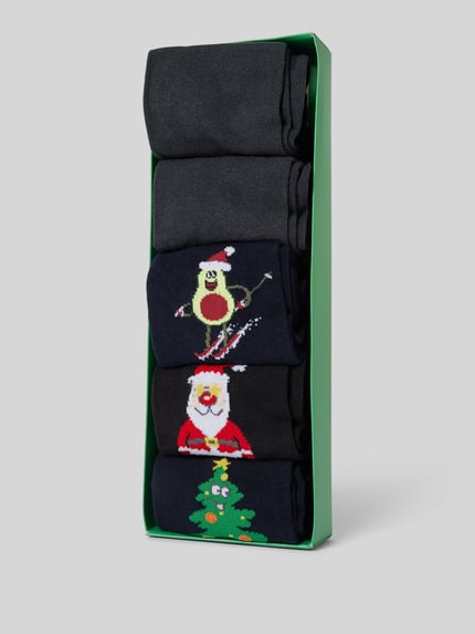 JACK & JONES Socken mit Label-Detail Modell 'XMAS ELEMENTS' im 5er-Pack Marine 3