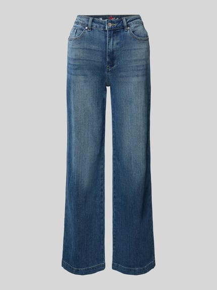 Produktfoto, Wide Leg Jeans im Used-Look von Buena Vista aus blauem Baumwoll-Mix mit Viskose-Anteil, weiter Beinverlauf, sichtbare Eingrifftaschen