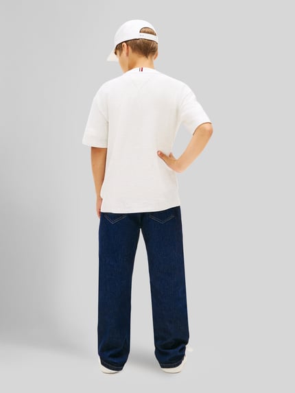 Tommy Hilfiger Teens męski t-shirt o kroju regular fit z czystej bawełny Écru 5