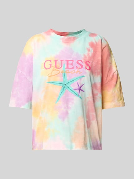 GUESS Boxy fit T-shirt met extra brede schouders, model 'STARFISH' Paars - 2
