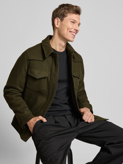 The Kooples Kurtka koszulowa z mieszanki wełny z kołnierzykiem typu kent Khaki 3