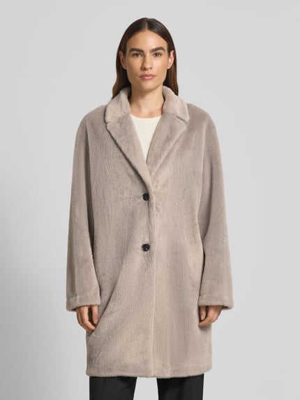 White Label Lange jas van imitatiebont met reverskraag Taupe - 4