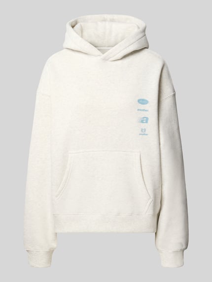 Produktfoto, Hoodie mit Label-Prints und Känguru-Tasche von ANOTHER COTTON LAB aus cremefarbenem Baumwoll-Mix, Relaxed-Fit, glatte Textur