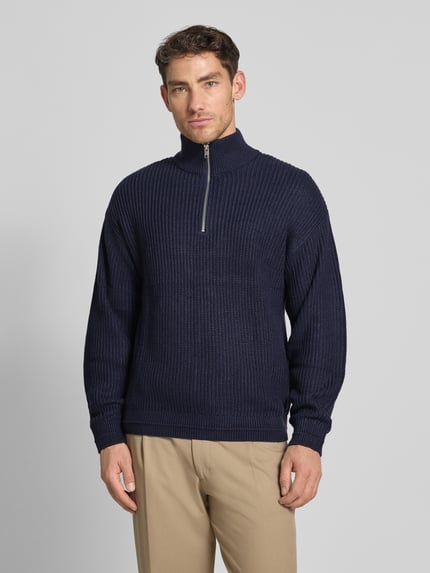 JACK & JONES Sweter z dzianiny z zamkiem błyskawicznym model ‘KAITO’ Granatowy 4