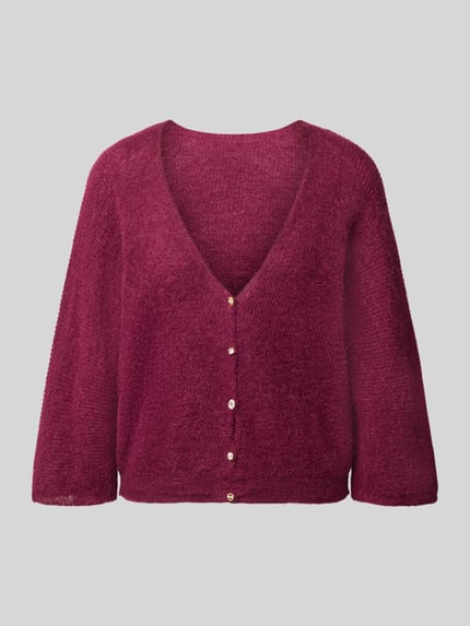 Produktfoto, Relaxed Fit Cardigan mit Mohair-Alpaka-Anteil Modell 'Isaac' von ba&sh in Strick-Optik, bordeauxrot, sichtbare Knopfleiste