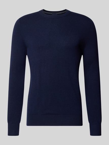 Produktfoto, Regular Fit Strickpullover aus Woll-Kaschmir-Mix von Christian Berg Men in Dunkelblau, unifarben, Rundhalsausschnitt, glatte Textur