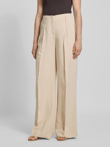 Christian Berg Woman Selection Wide Leg Bundfaltenhose aus Viskose-Leinen-Mix Sand 4
